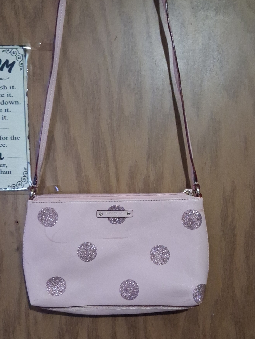 KATE SPADE .Pink Polka Dot Crossbody Bag with Sparkle Accents